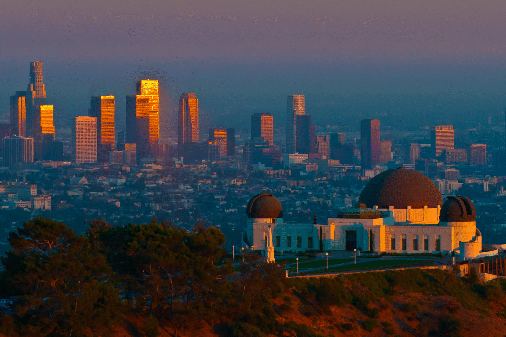 griffith observatory, los angeles, sunset, california, downtown, cityscape, observatory, nature, skyline, dusk