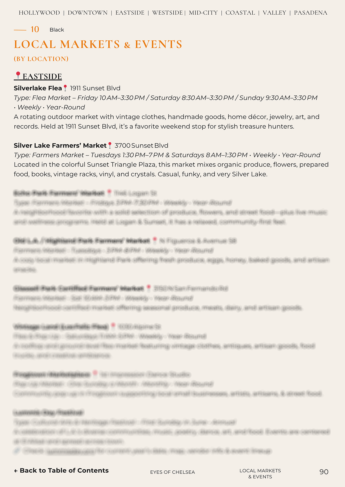 A list of the best local markets and pop-up events on LA's Eastside, as covered in the Ultimate Los Angeles Guidebook + Interactive Google Map