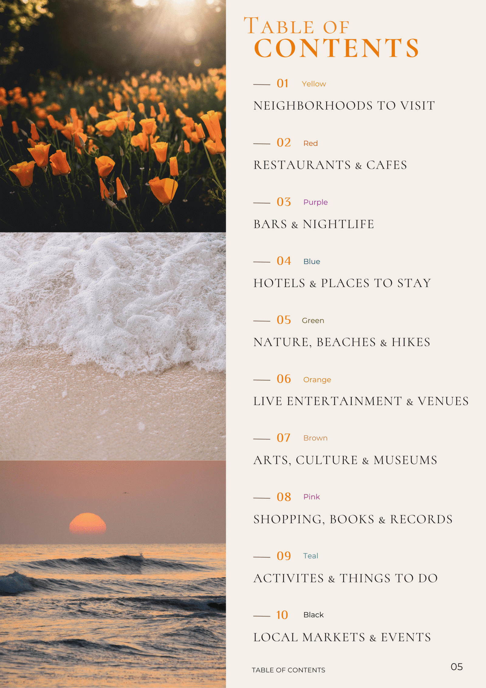 An image of the Los Angeles travel guidebook table of contents